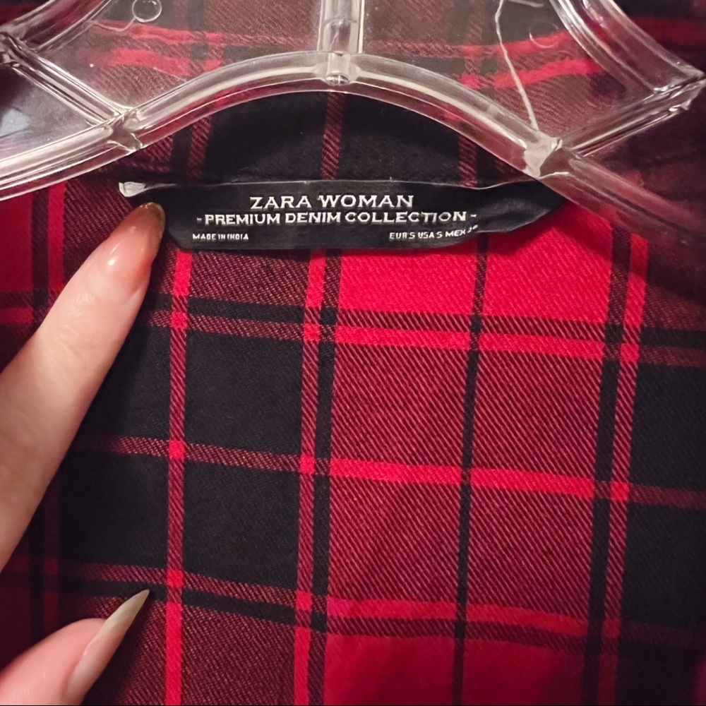 Zara Plaid Shirt Dress in Red and Black - Picture 7 of 11